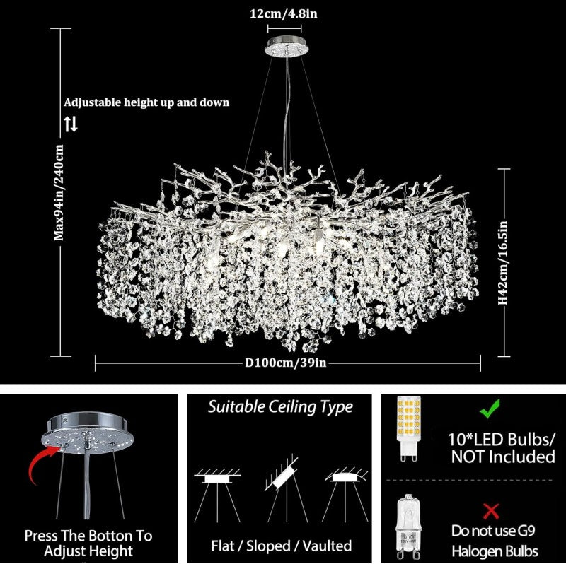 Modern Tree Branch Crystal Chandelier 55"L 30"D 40"D - thebelacan