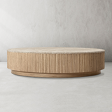 Mulholland Oak Wood & Stone Round Coffee Table - thebelacan