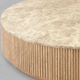 Mulholland Oak Wood & Stone Round Coffee Table - thebelacan