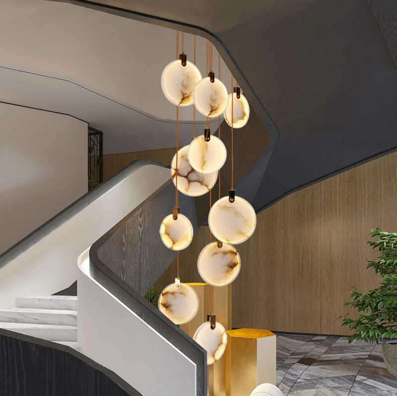 Alabaster Long Foyer Staircase Pendant Light 59'' 79'' 98'' 138''H - thebelacan