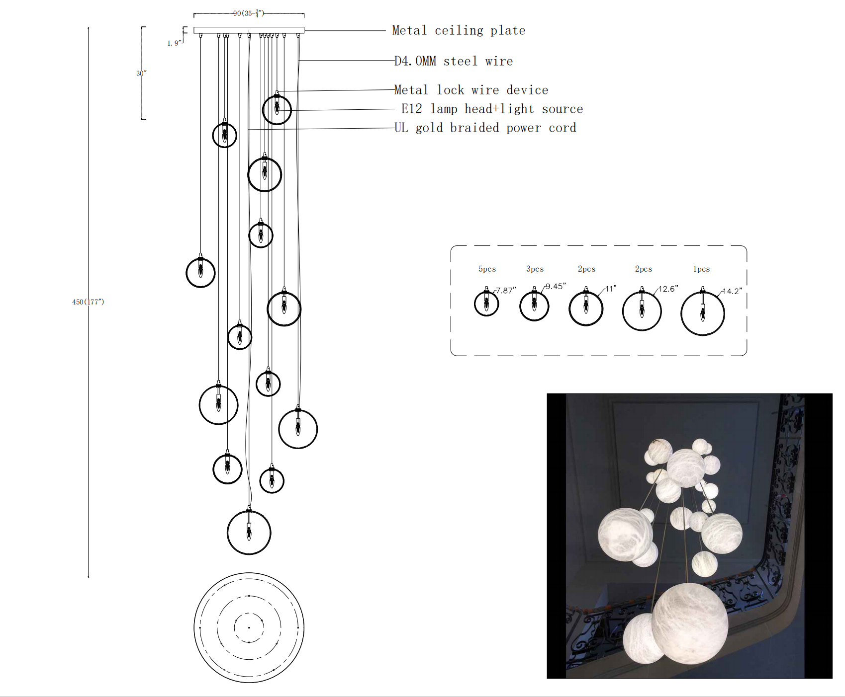 Nami Alabaster Sphere Staircase Chandelier - thebelacan