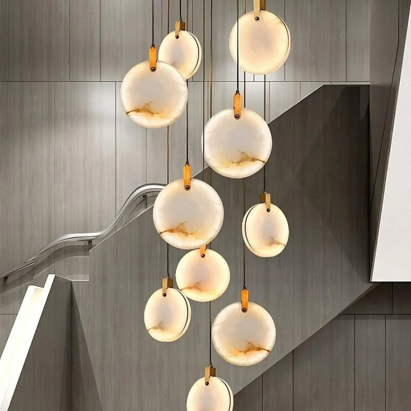 Alabaster Long Foyer Staircase Pendant Light 59'' 79'' 98'' 138''H - thebelacan