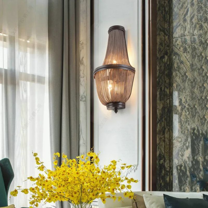 Aluminum Chain Wall Sconce In Living Room - thebelacan