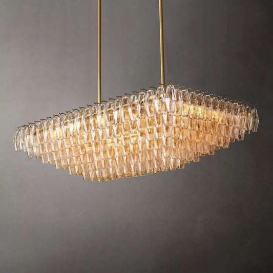 Chara Clear Glass Tiered Rectangular Chandelier 54" - thebelacan