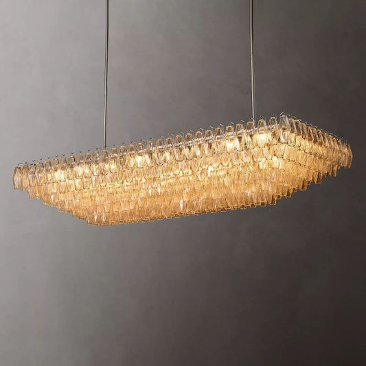 Chara Clear Glass Tiered Rectangular Chandelier 74" - thebelacan