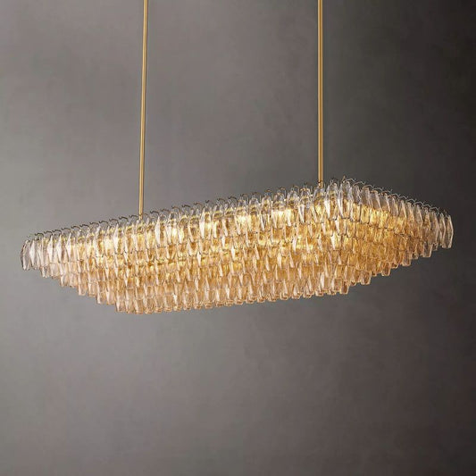 Chara Clear Glass Tiered Rectangular Chandelier 74" - thebelacan