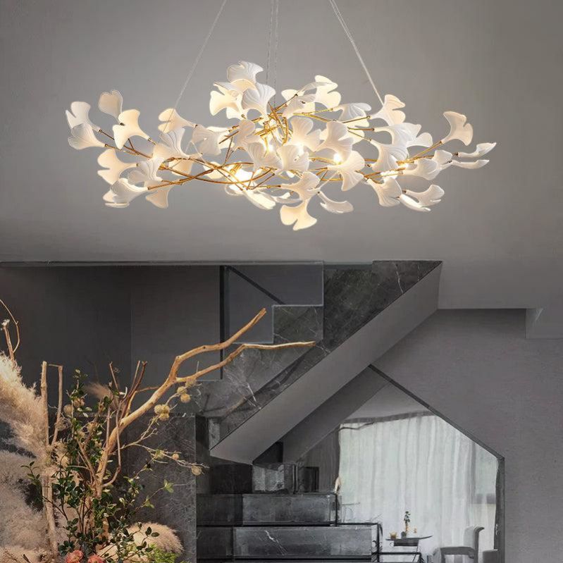 Ceramic Gingko Linear Branch Chandelier,Chandelier Over Kitchen Island ...